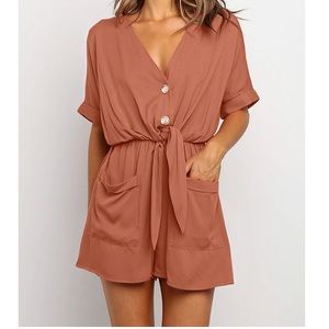 V Neck Tunic Romper with Pockets